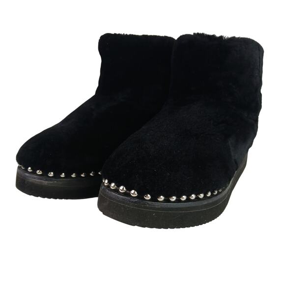 Alexander Wang SZ 8 Yumi Black Shearling Boots Silver Studs - Picture 5 of 10